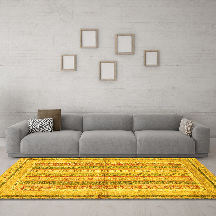Machine Washable Abstract Yellow Modern Rug in a Living Room, wshabs2484yw