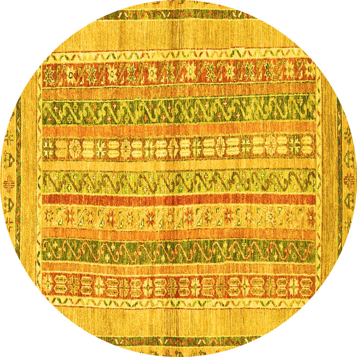 Round Abstract Yellow Modern Rug, abs2484yw