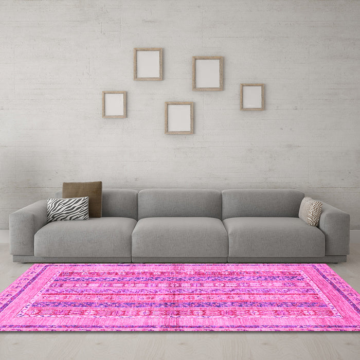 Machine Washable Abstract Pink Modern Rug in a Living Room, wshabs2484pnk