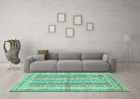 Machine Washable Abstract Turquoise Modern Rug, wshabs2484turq