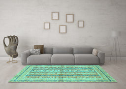 Machine Washable Abstract Turquoise Modern Area Rugs in a Living Room,, wshabs2484turq
