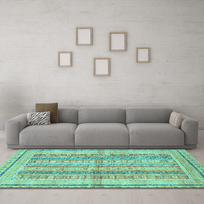 Machine Washable Abstract Turquoise Modern Area Rugs in a Living Room,, wshabs2484turq