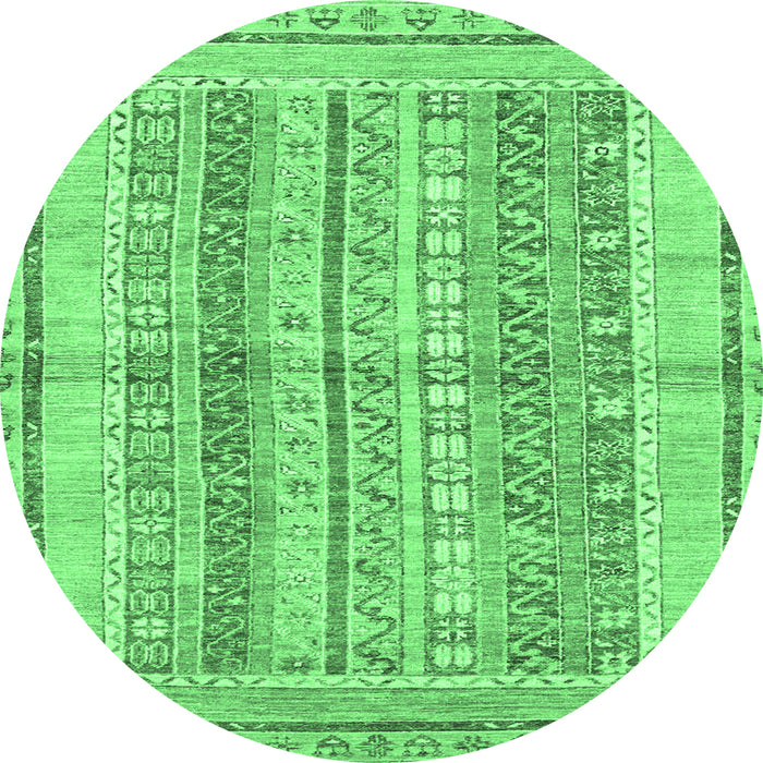 Round Machine Washable Abstract Emerald Green Modern Area Rugs, wshabs2484emgrn