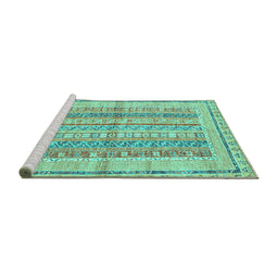 Sideview of Machine Washable Abstract Turquoise Modern Area Rugs, wshabs2484turq