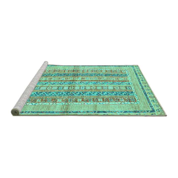 Sideview of Machine Washable Abstract Turquoise Modern Area Rugs, wshabs2484turq