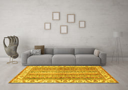 Machine Washable Abstract Yellow Modern Rug in a Living Room, wshabs2485yw
