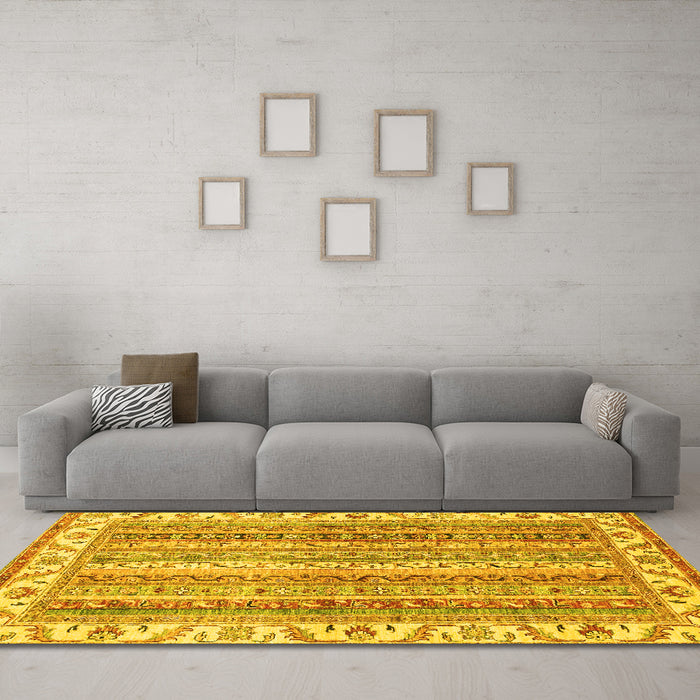 Machine Washable Abstract Yellow Modern Rug in a Living Room, wshabs2485yw