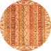 Round Machine Washable Abstract Orange Modern Area Rugs, wshabs2485org