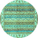 Round Machine Washable Abstract Turquoise Modern Area Rugs, wshabs2485turq