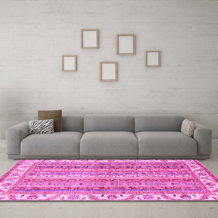 Machine Washable Abstract Pink Modern Rug in a Living Room, wshabs2485pnk