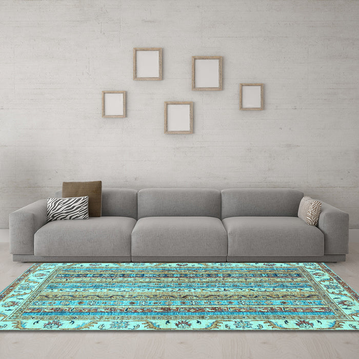 Machine Washable Abstract Light Blue Modern Rug in a Living Room, wshabs2485lblu