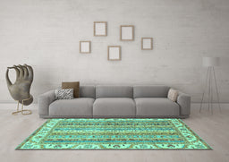 Machine Washable Abstract Turquoise Modern Area Rugs in a Living Room,, wshabs2485turq