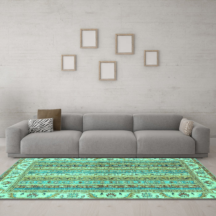 Machine Washable Abstract Turquoise Modern Area Rugs in a Living Room,, wshabs2485turq