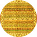 Round Machine Washable Abstract Yellow Modern Rug, wshabs2485yw