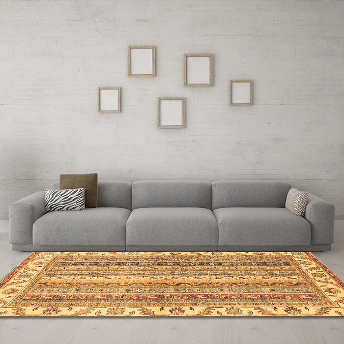 Machine Washable Abstract Brown Modern Rug in a Living Room,, wshabs2485brn