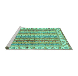 Sideview of Machine Washable Abstract Turquoise Modern Area Rugs, wshabs2485turq