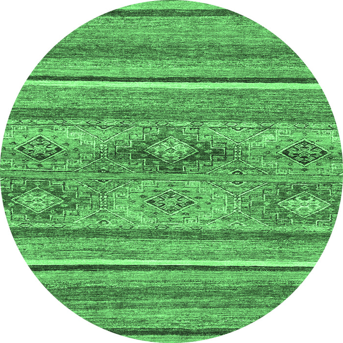 Round Abstract Emerald Green Modern Rug, abs2486emgrn