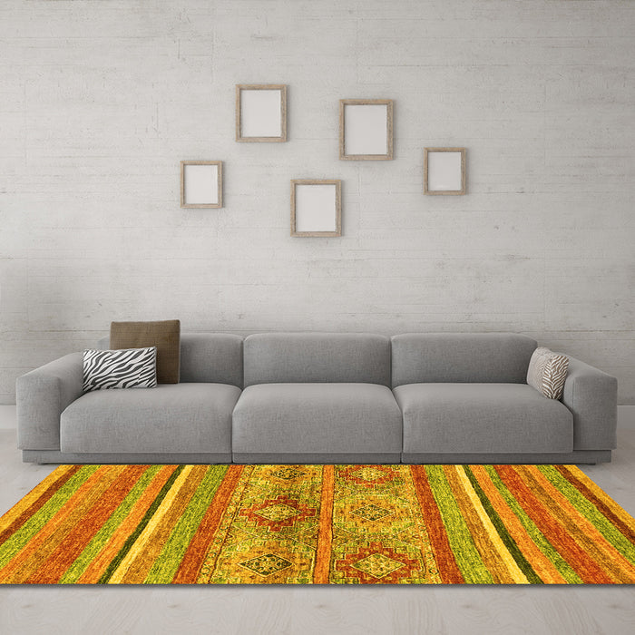 Machine Washable Abstract Yellow Modern Rug in a Living Room, wshabs2486yw