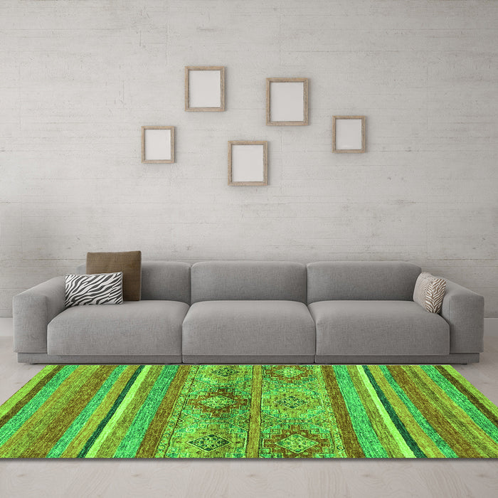 Machine Washable Abstract Green Modern Area Rugs in a Living Room,, wshabs2486grn