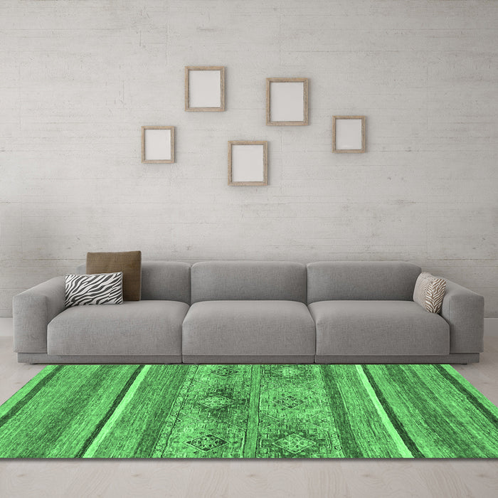 Machine Washable Abstract Emerald Green Modern Area Rugs in a Living Room,, wshabs2486emgrn