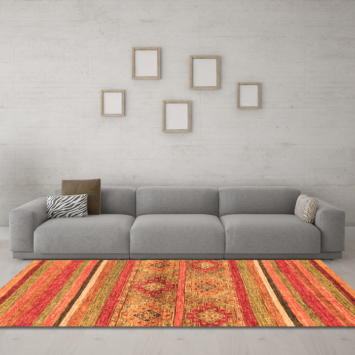 Machine Washable Abstract Orange Modern Area Rugs in a Living Room, wshabs2486org