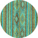 Round Machine Washable Abstract Turquoise Modern Area Rugs, wshabs2486turq