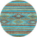 Round Machine Washable Abstract Light Blue Modern Rug, wshabs2486lblu