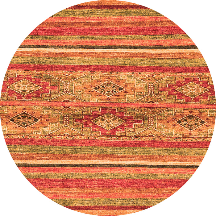 Round Machine Washable Abstract Orange Modern Area Rugs, wshabs2486org