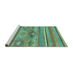 Sideview of Machine Washable Abstract Turquoise Modern Area Rugs, wshabs2486turq
