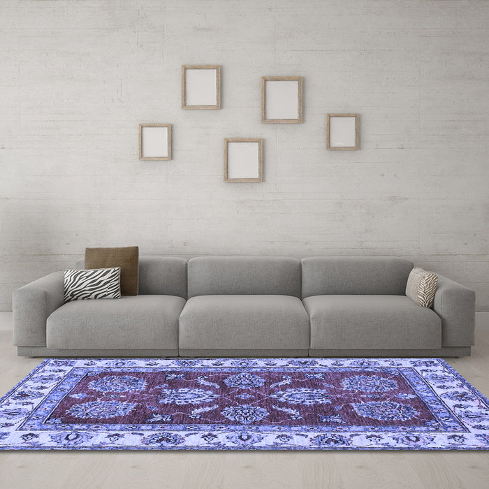 Machine Washable Oriental Blue Traditional Rug in a Living Room, wshabs2487blu