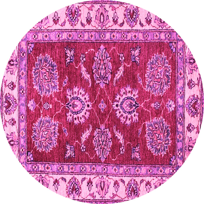 Round Machine Washable Oriental Pink Traditional Rug, wshabs2487pnk
