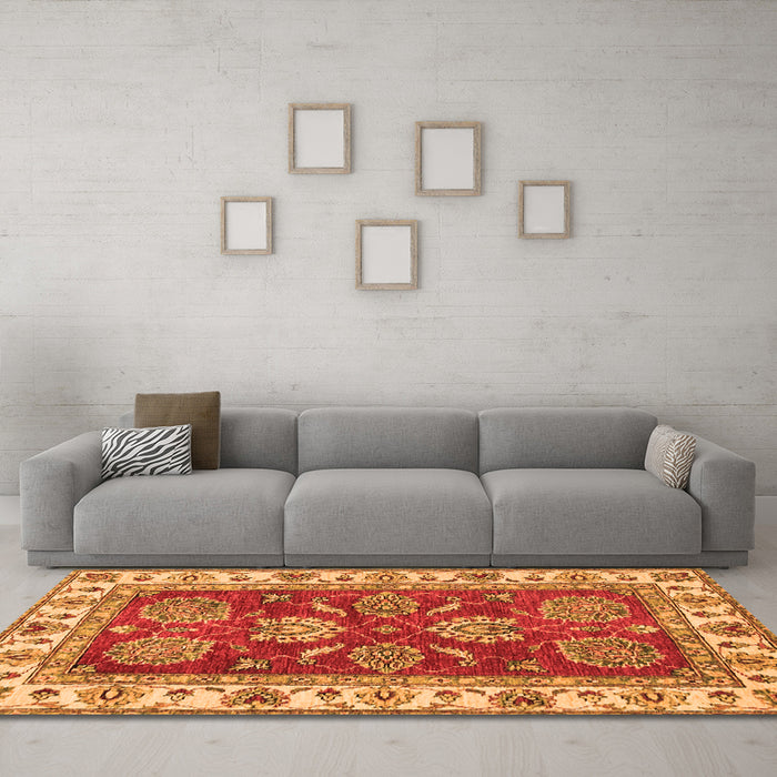 Machine Washable Oriental Orange Traditional Area Rugs in a Living Room, wshabs2487org