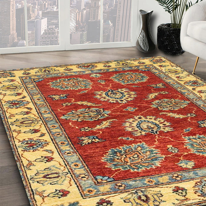 Machine Washable Abstract Metallic Gold Rug in a Family Room, wshabs2487