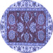 Round Machine Washable Oriental Blue Traditional Rug, wshabs2487blu