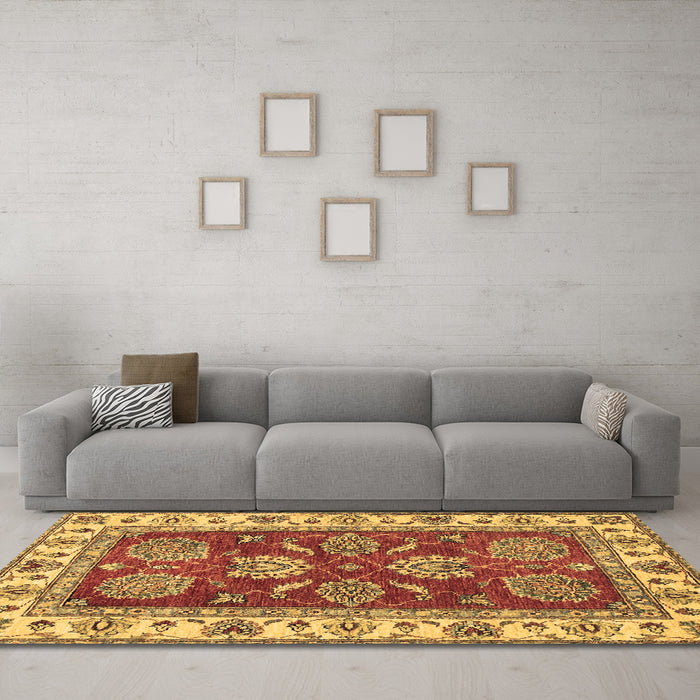 Machine Washable Oriental Brown Traditional Rug in a Living Room,, wshabs2487brn