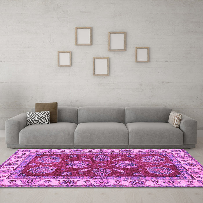 Machine Washable Oriental Purple Traditional Area Rugs in a Living Room, wshabs2487pur