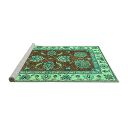 Sideview of Machine Washable Oriental Turquoise Traditional Area Rugs, wshabs2487turq