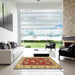 Square Abstract Metallic Gold Oriental Rug in a Living Room, abs2487