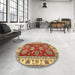 Round Machine Washable Abstract Metallic Gold Rug in a Office, wshabs2487