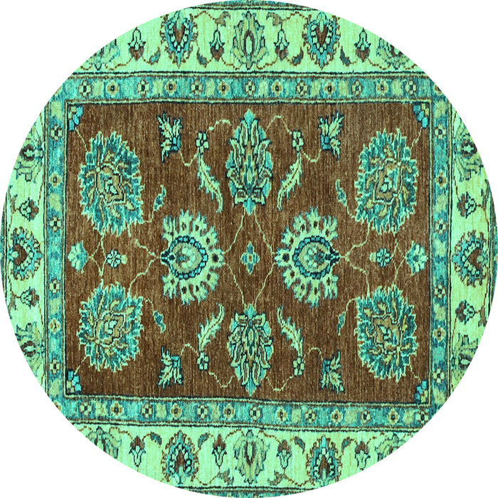 Round Machine Washable Oriental Turquoise Traditional Area Rugs, wshabs2487turq