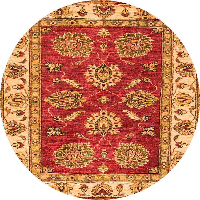 Round Machine Washable Oriental Orange Traditional Area Rugs, wshabs2487org
