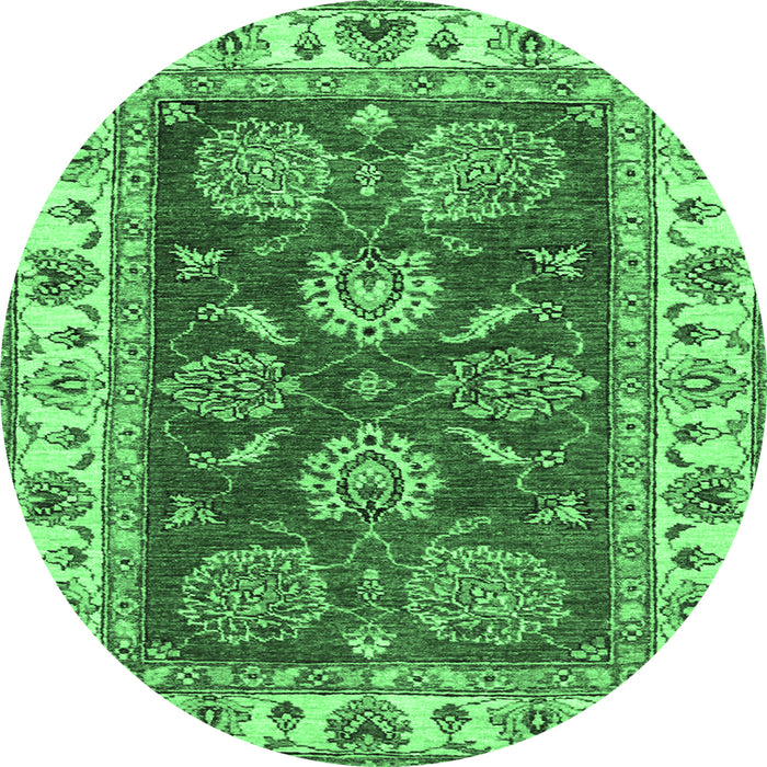 Round Machine Washable Oriental Emerald Green Traditional Area Rugs, wshabs2487emgrn