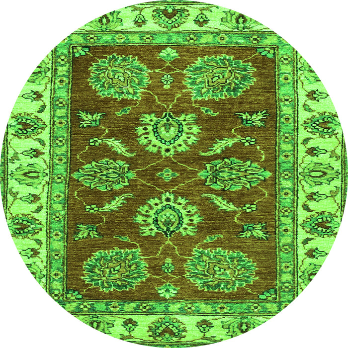 Round Machine Washable Oriental Green Traditional Area Rugs, wshabs2487grn