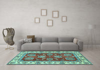 Machine Washable Oriental Light Blue Traditional Rug, wshabs2487lblu