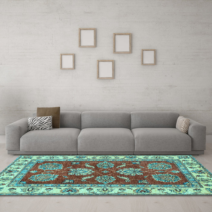 Machine Washable Oriental Light Blue Traditional Rug in a Living Room, wshabs2487lblu