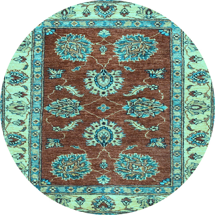 Round Oriental Light Blue Traditional Rug, abs2487lblu