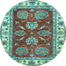 Round Oriental Light Blue Traditional Rug, abs2487lblu