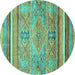 Round Machine Washable Abstract Turquoise Modern Area Rugs, wshabs2488turq