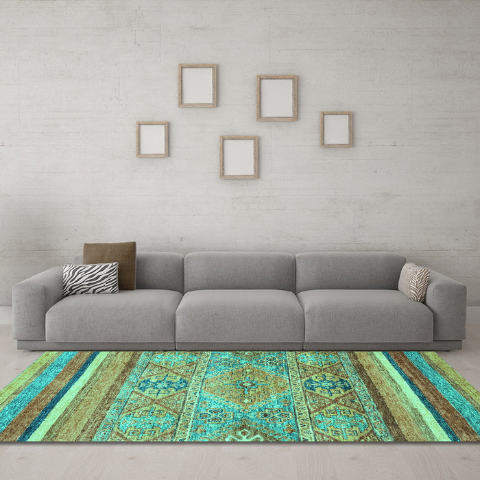 Machine Washable Abstract Turquoise Modern Area Rugs in a Living Room,, wshabs2488turq