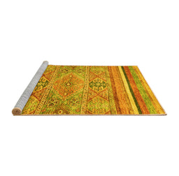 Sideview of Machine Washable Abstract Yellow Modern Rug, wshabs2488yw